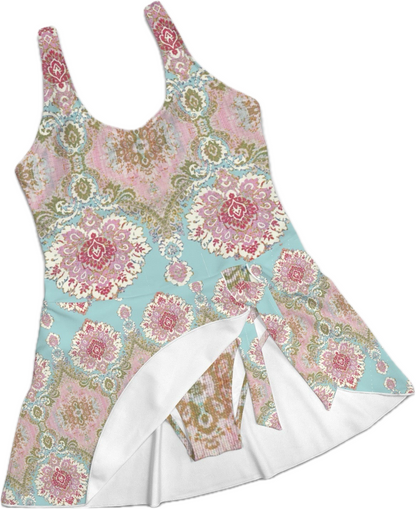 Ornate Beach Date Women's One Piece Skirted Swimsuit