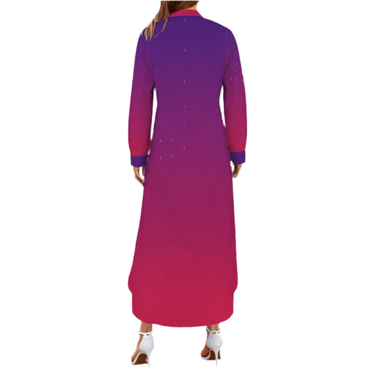Violet Ombré Women's Button Long Sleeve Shirt Dress