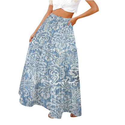 Rococo Denim Tie Front High Waist Frill Hem Maxi Skirt