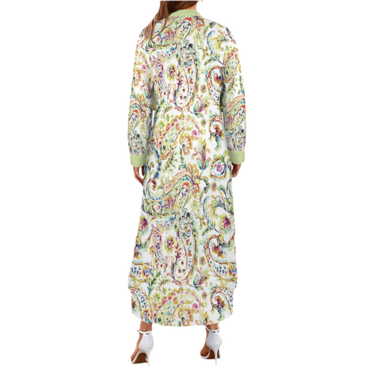Watercolor Paisley Women's Button Long Sleeve Shirt Dress