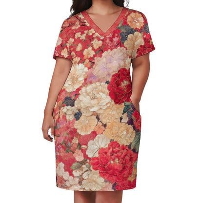 East In Bloom V-Neck Baggy Dress with Pockets