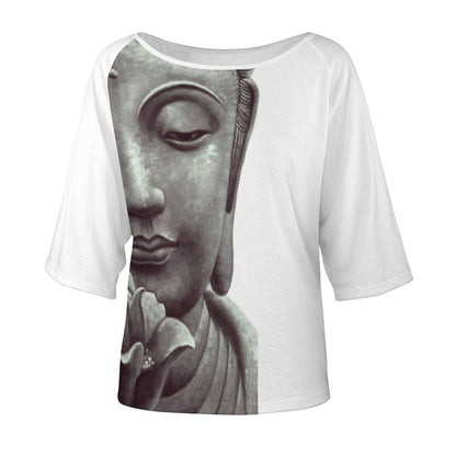Buddha Flower Bliss Women’s Off the Shoulder Half-Sleeve T-shirt