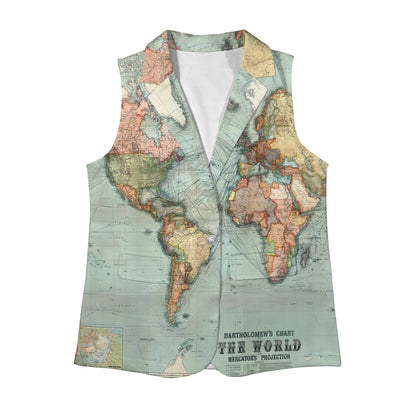 Bartholomew’s Chart of the World on Women Sleeveless Suit Vest
 Women Sleeveless Suit Vest