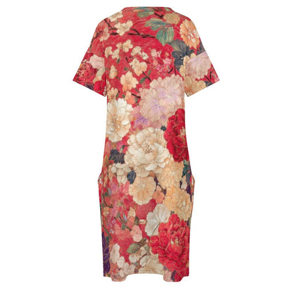 East In Bloom V-Neck Baggy Dress with Pockets