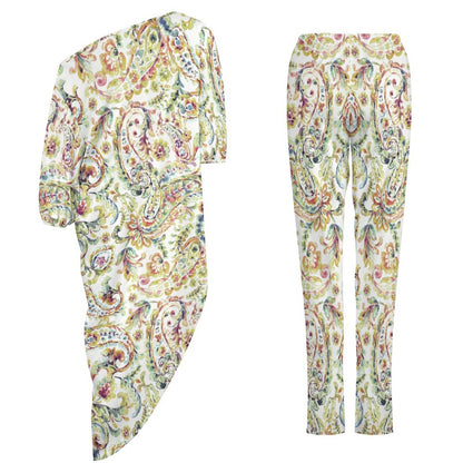 Watercolor Paisley Diagonal Shoulder Two Piece Set