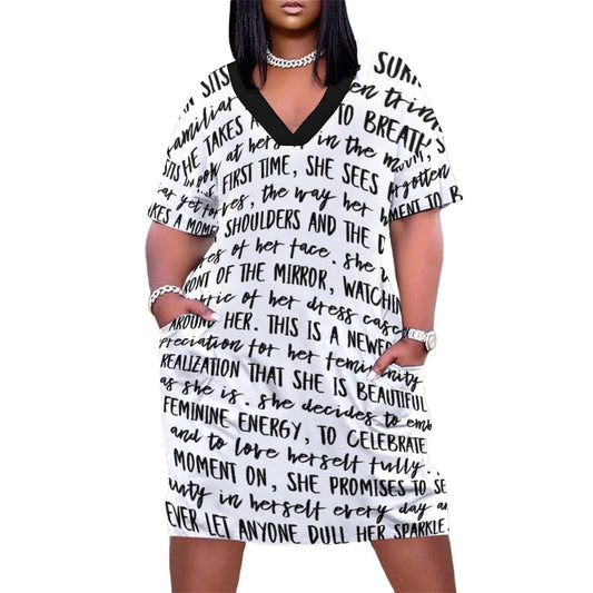 Never Dull Your Sparkle V-Neck Baggy Dress with Pockets