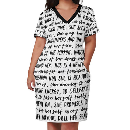 Never Dull Your Sparkle V-Neck Baggy Dress with Pockets