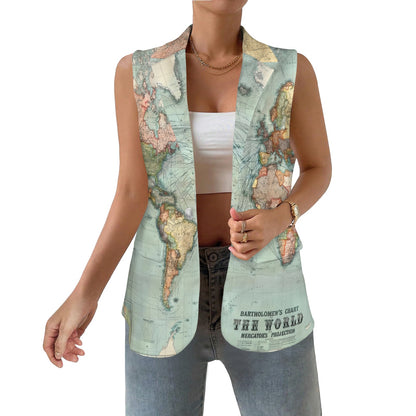 Bartholomew’s Chart of the World on Women Sleeveless Suit Vest
 Women Sleeveless Suit Vest