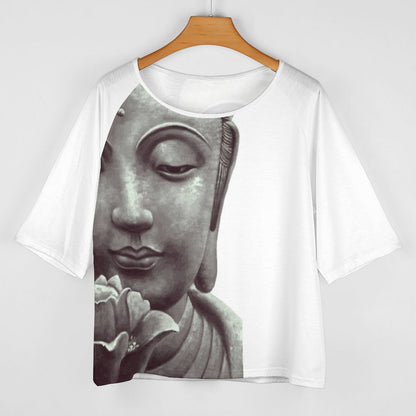 Buddha Flower Bliss Women’s Off the Shoulder Half-Sleeve T-shirt